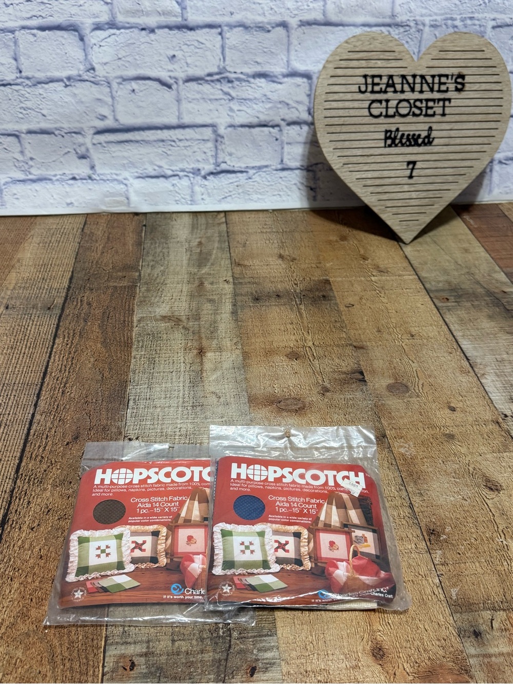 Charles Craft HOPSCOTCH Cross Stitch Fabric AIDA 14 Count  2 Pc 15" x 15" SEALED